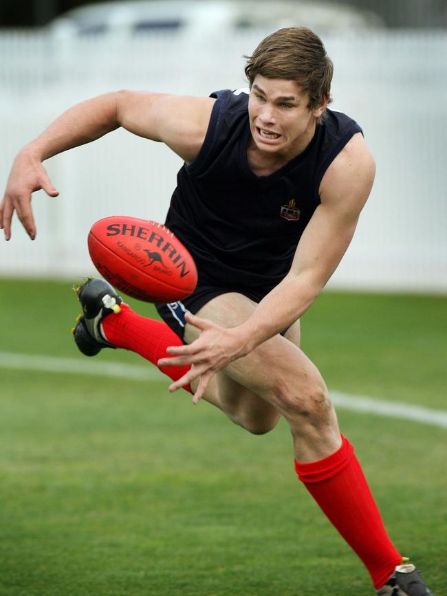 Retired Geelong star Tom Hawkins playing for Melbourne Grammar in 2006.