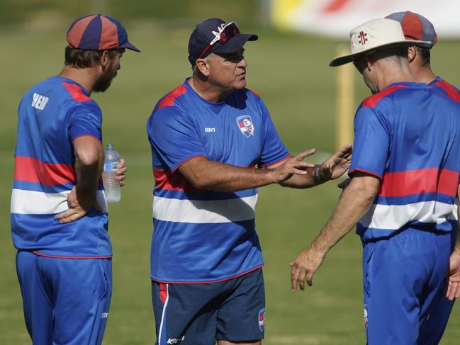 MPCA: Mornington v Red Hill. Mornington coach Darren Berry talking to his players on sidelines.  Picture: Valeriu Campan