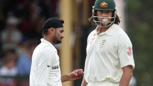 Flashpoint: Indian star Harbhajan Singh and Andrew Symonds during the infamous Sydney Test in 2008.