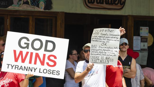 People protest outside Bar Wunder after the bar was shut down over failing to comply with the public health direction. Picture: Kevin Farmer