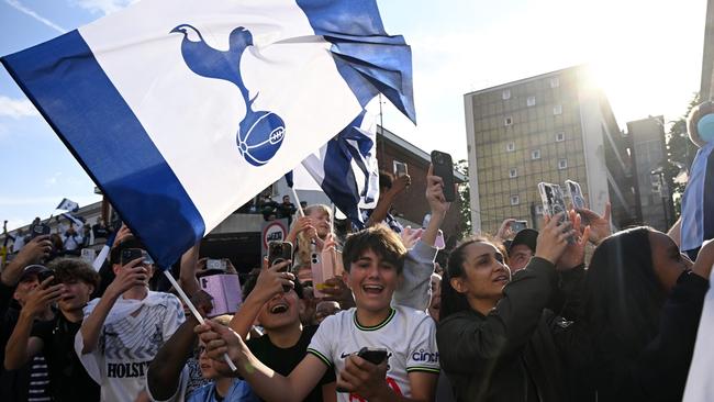 Ecstatic fans celebrate at the Tottenham Hotspur UEFA Europa League trophy parade. Picture: Leon Neal / Getty Images