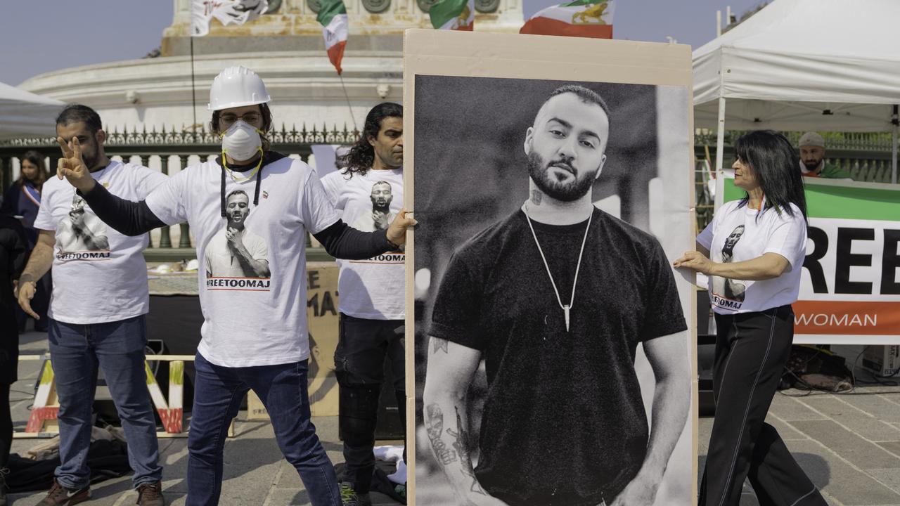 People gather in France to call for the release of the rapper. Picture: Claire Serie / Hans Lucas / Hans Lucas via AFP