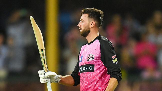 SYDNEY, AUSTRALIA - DECEMBER 26: James Vince of the Sixers celebrates after scoring a century during the BBL match between Sydney Sixers and Melbourne Stars at Sydney Cricket Ground, on December 26, 2024, in Sydney, Australia. (Photo by Izhar Khan/Getty Images)