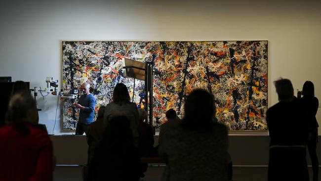 The National Gallery contains an estimated $6.7 billion worth of art, including its most well known piece, Jackson Pollock’s Blue Poles. Picture: AAP / Lukas Coch