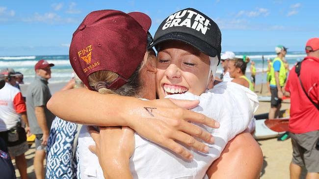 Georgia Miller with mum Jenny Miller at the Australian Surf Life Saving Championships on the Gold Coast. Picture: HARVPIX