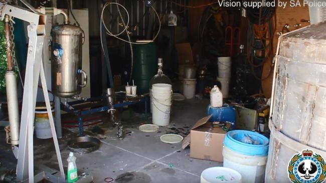 An industrial-scale drug lab has been found in Croydon. Screenshot from video provided by SA Police