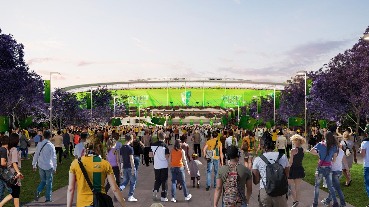 An artist impression of the north eastern view as a major revitalisation of Woolloongabba and The Gabba Stadium is announced ahead of the Brisbane 2032 Olympic Games. Picture: Supplied