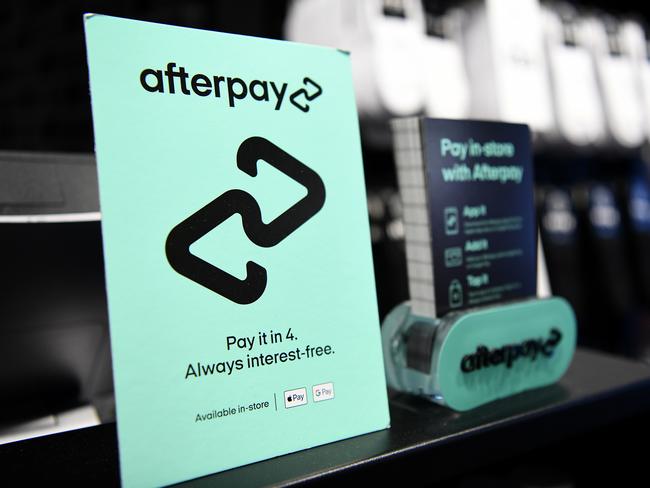 SYDNEY, AUSTRALIA - NewsWire Photos APRIL, 24, 2021: An Afterpay sign is seen in a shop in Sydney. Picture: NCA NewsWire/Bianca De Marchi