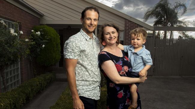 Melbourne couple Jamie and Meagan Woods, with their son Samuel have bought an investment property in Geelong. Picture: Arsineh Houspian