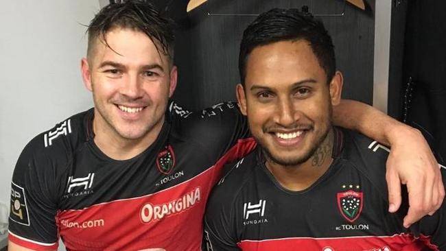 Drew Mitchell and Ben Barba after the former NRL star made his debut for Toulon in France.