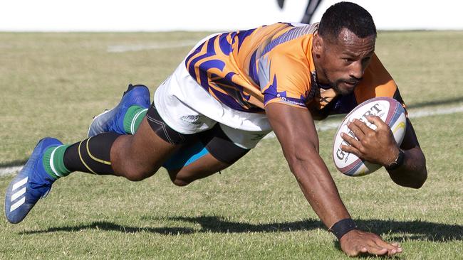 Sunnybank No.8 Simana Halafonua scores a try as Sunnybank in Premier rugby. (Image Sarah Marshall)