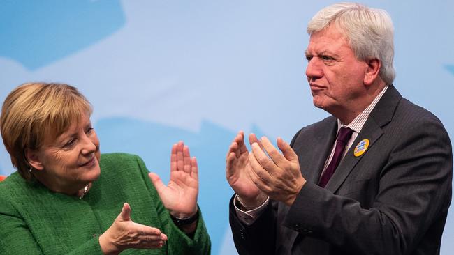 Angela Merkel and Volker Bouffier. Picture: AFP