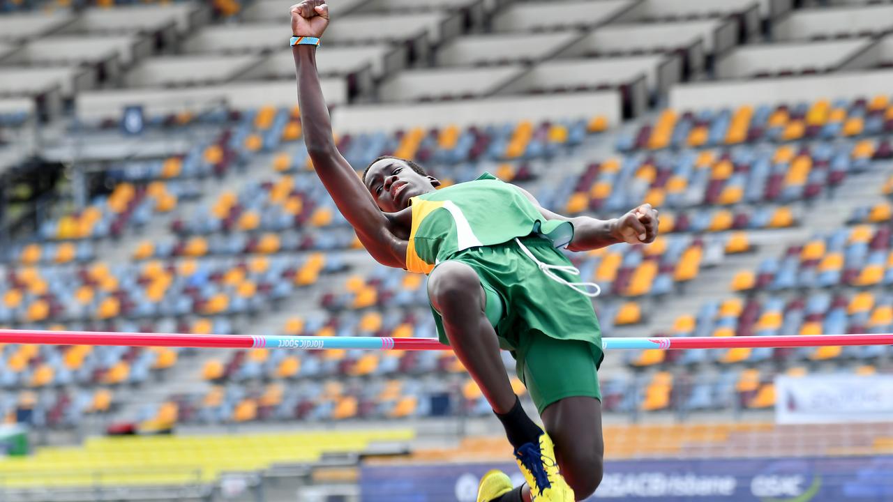 A Star of Born - record breaking under 14 High Jumper Alikana Malish at the Queensland All Schools track and field championships at QSAC. Picture, John Gass