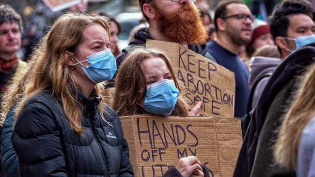 the rally is being held in Melbourne in solidarity with abortion rights protesters fighting to reinstate Roe v Wade. Picture: Luis Enrique Ascu