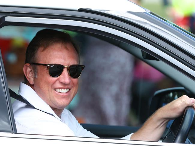 Premier Steven Miles arrives by car at Springfield on Sunday afternoon. Picture Lachie Millard