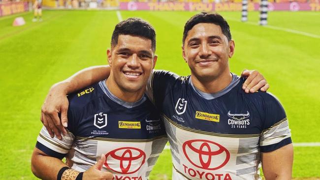 Jason Taumalolo (right) with former Cowboy John Asiata.