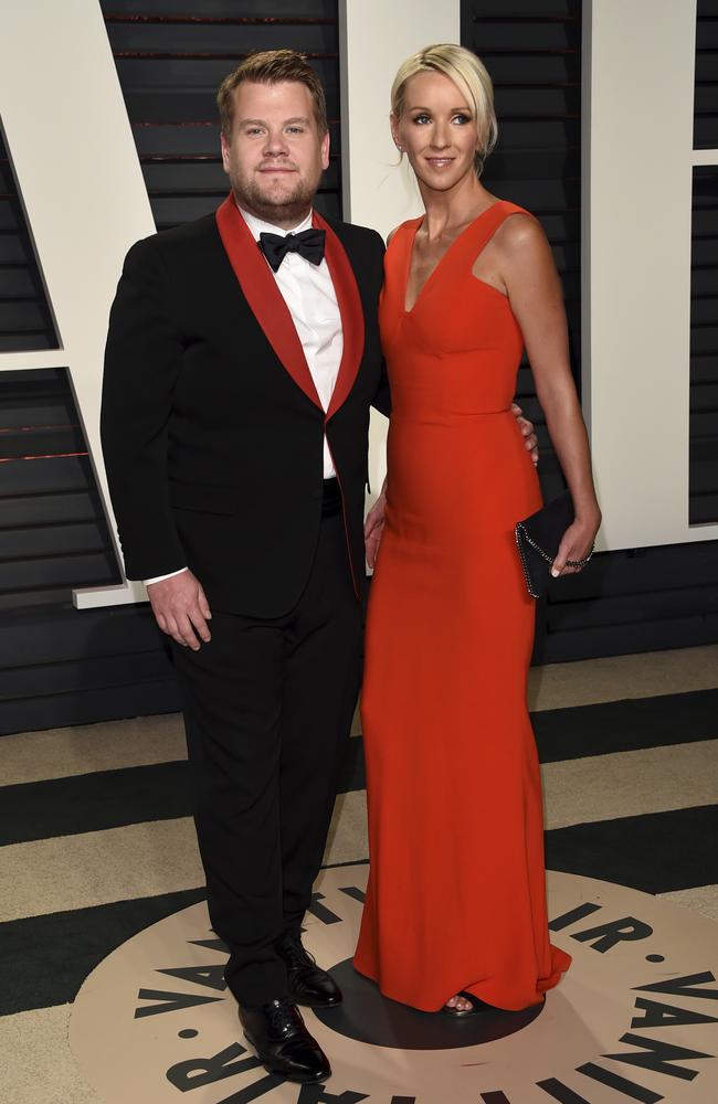 James Corden and Julia Carey arrive at the Vanity Fair Oscar Party on Sunday, Feb. 26, 2017, in Beverly Hills, Calif. Picture: AP