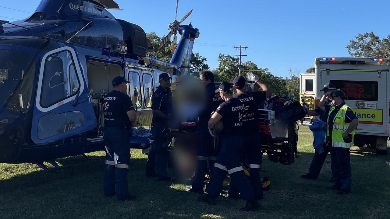 A man in his 20s was flown to hospital with life-threatening spine and leg injuries after a crash near Bundaberg on Monday afternoon. Photo: LifeFlight.