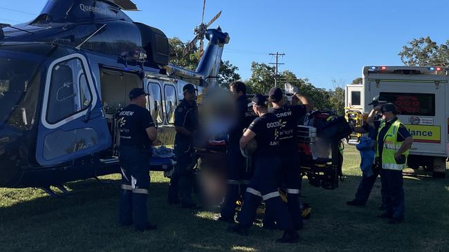A man in his 20s was flown to hospital with life-threatening spine and leg injuries after a crash near Bundaberg on Monday afternoon. Photo: LifeFlight.