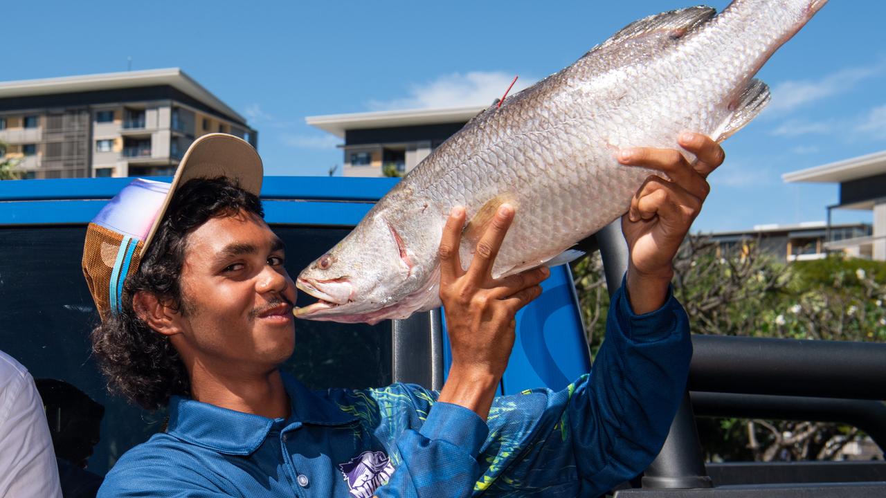 Keegan Payne with his million dollar barra. Picture: Pema Tamang Pakhrin