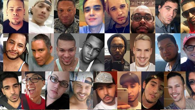 Faces of some of the 49 killed in 2016 at the Pulse gay nightclub in Orlando, Florida.