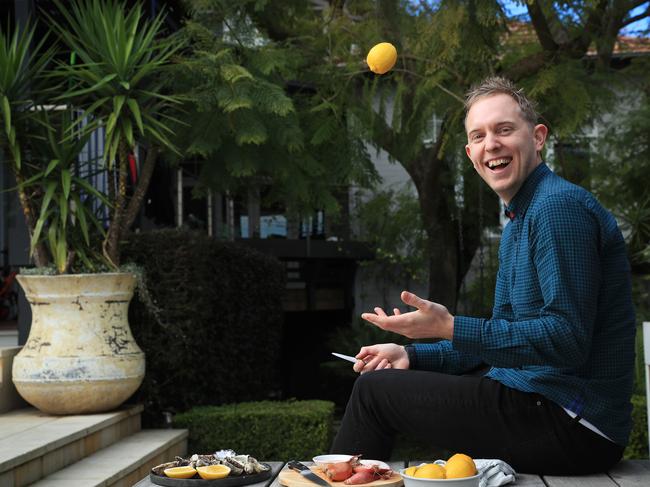 20/7/21: Respected Sydney Chef Tom Haynes is moving west to spearhead the restaurant business of Andrew Forrest. Pictured with some oysters at his in laws as he's about to move to WA. John Feder/The Australian.