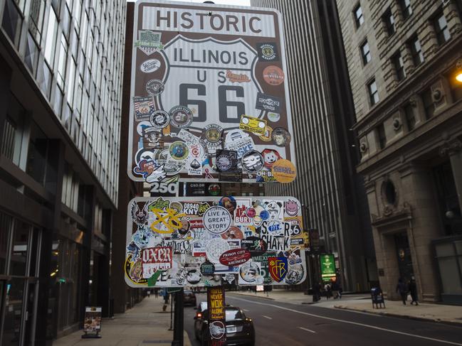 A sign marks the beginning of Route 66 in Chicago, Illinois, USA. Picture: Angus Mordant for News Corp Australia