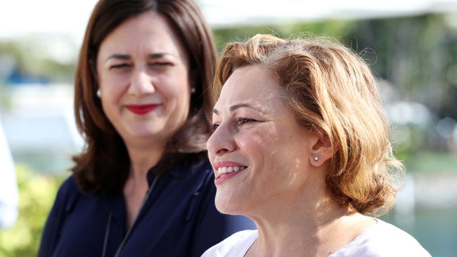 Annastacia Palaszczuk and Jackie Trad, when in government, at Sea World. Picture: Nigel Hallett