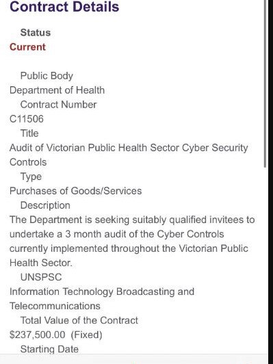 The Victorian government tender for Cyber Security.