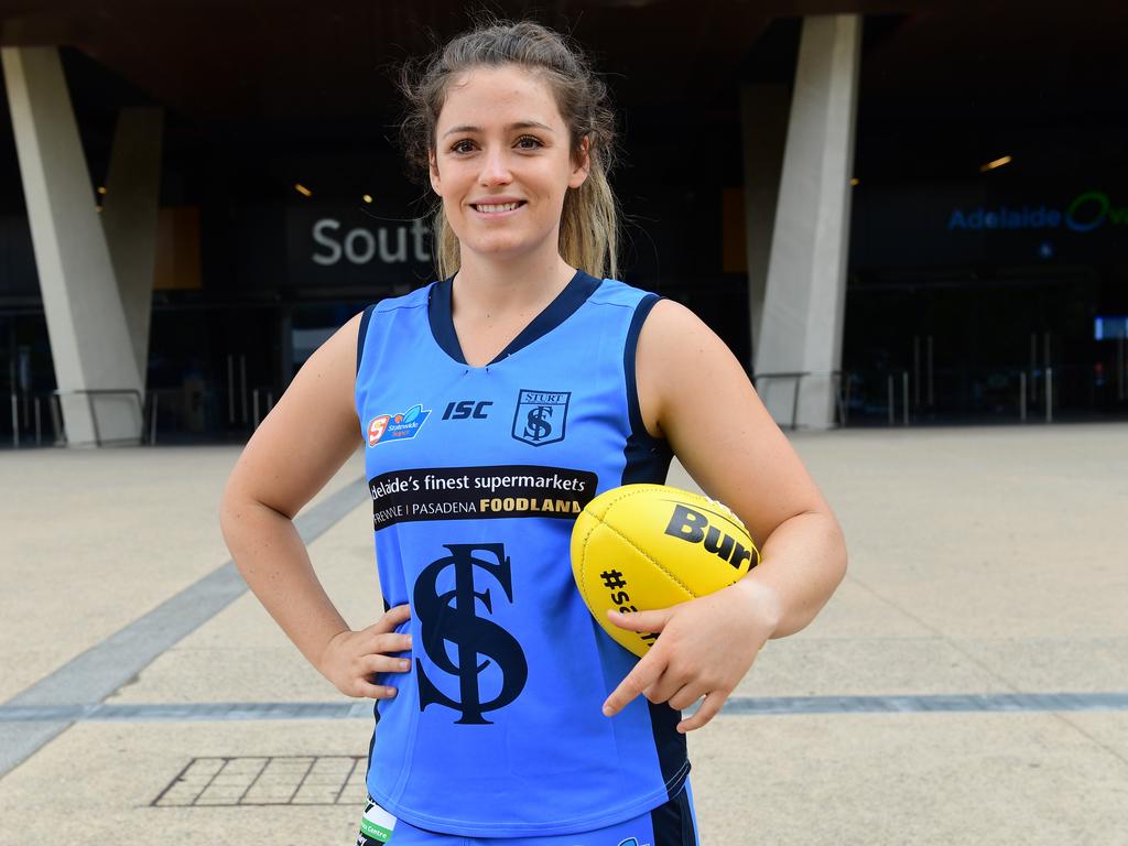 Sturt captain Georgia Bevan during the SANFLW launch at Adelaide Oval today Monday February 11,2019.(Image AAP/Mark Brake)