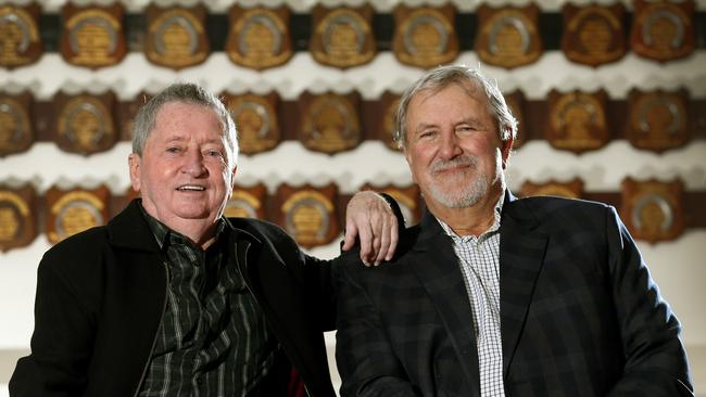 TWO JOHNS: Melbourne Cup winning jockey John Letts and John Glatz together at Oakbank Racing Club in 2016 on the announcement of their OAMs for services to the racing industry. Picture: Dean Martin