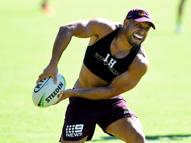 Jamil Hopoate trains with Brisbane in 2020.