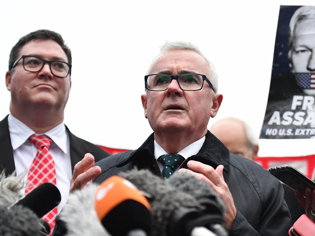 Australian political odd couple George Christensen and Andrew Wilkie met Assange in London this week to offer support. Picture: Getty