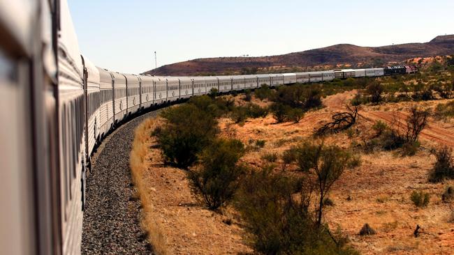 The famous Ghan train travelling from Adelaide to Darwin through the Red Centre.