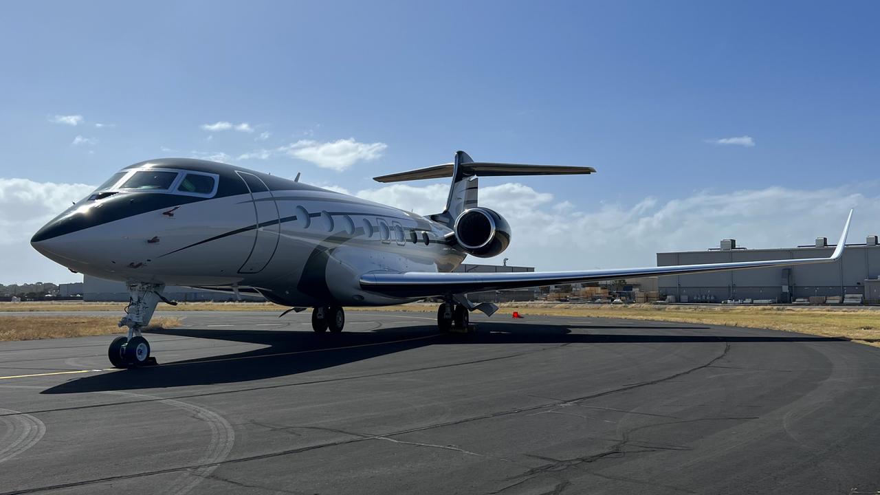 A chartered jet at Adelaide Airport for LIV Golf Adelaide 2025. Picture: Danielle Hremias / AAL