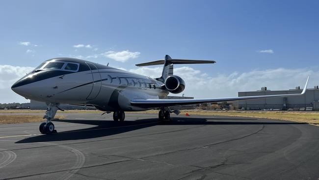 A chartered jet at Adelaide Airport for LIV Golf Adelaide 2025. Picture: Danielle Hremias / AAL