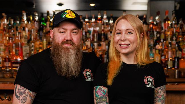 Simon and Lucille Rose-Hopkins, at The Swinging Cat. They are the owners of the famed Jolene's country and western bar who are taking over The Swinging Cat for a month and opening at Blues and Rock Bar. Picture: Justin Lloyd.