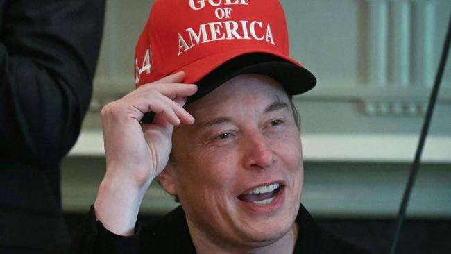Elon Musk wore two hats during the cabinet meeting. Picture: Jim Watson / AFP