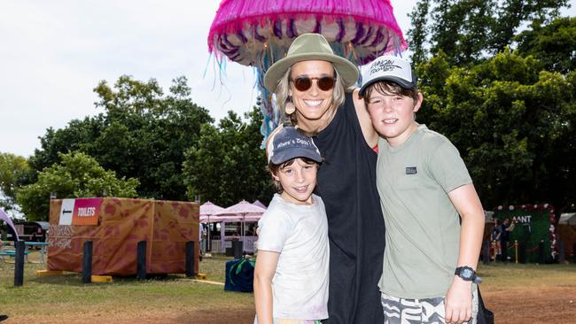 Callum Spurrell, Sally Balfour and Luka Spurrell at the Bass in the Grass 2025. Picture: Pema Tamang Pakhrin