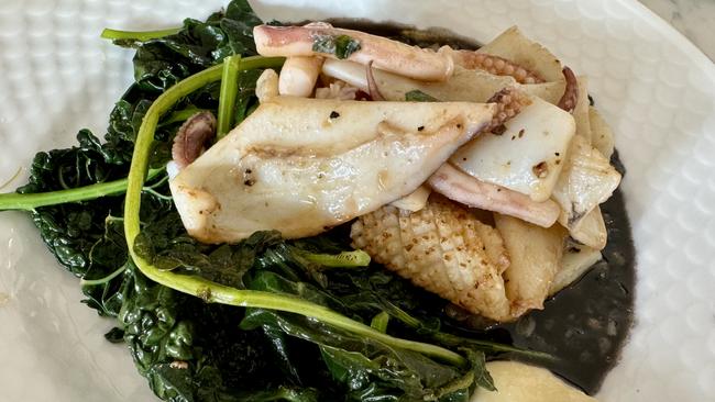 Calamari, brassicas, grains at Thelma, Piccadilly, in the Adelaide Hills. Picture: Supplied