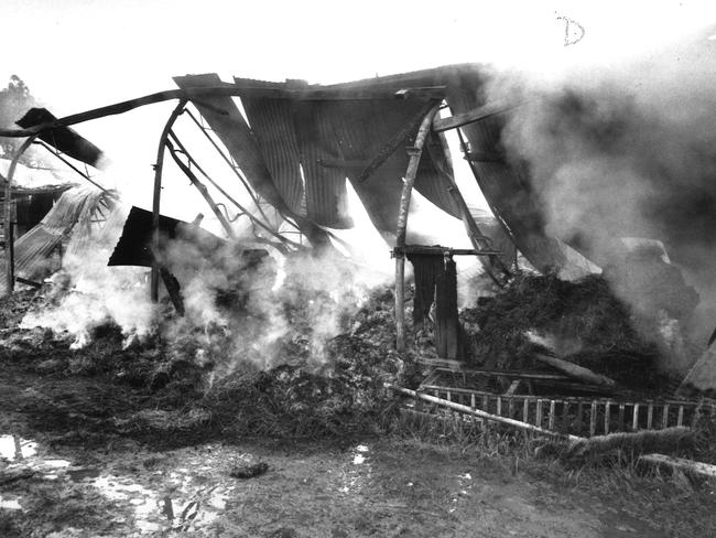 The remains of the stables of harness racing trainer Gordon Turner in October 1989.