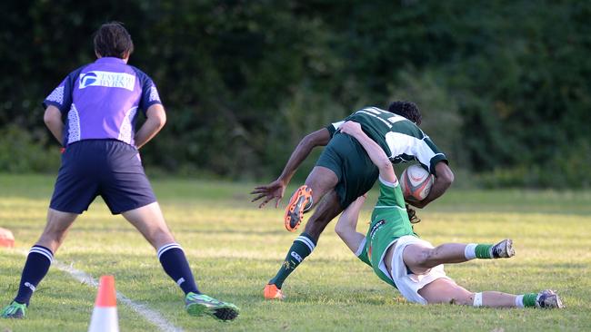 LISMORE VS LENNOX HEAD: 2020 champions Lennox Head RUC will host Lismore on Saturday. Back in 2015 when the teams clashed Anthony Robinson was brought down while trying to score. Photo Mireille Merlet-Shaw / Northern Star