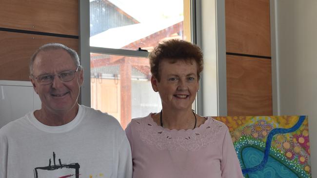 Helen Robinson with beloved husband Evan just before the opening of their new Warwick gallery, Art @ The Precinct. Picture: Jessica Paul