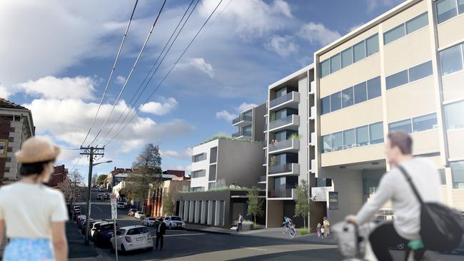 Artists impressions of a proposed development on Patrick St, Hobart. Designs: HBV Architects. (Heffernan Button Voss Architects)