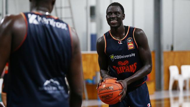 New Cairns Taipans recruit Bul Kuol has attended his first training session at the Cairns Basketball Centre after spending the past two weeks in hotel quarantine. Picture: Brendan Radke