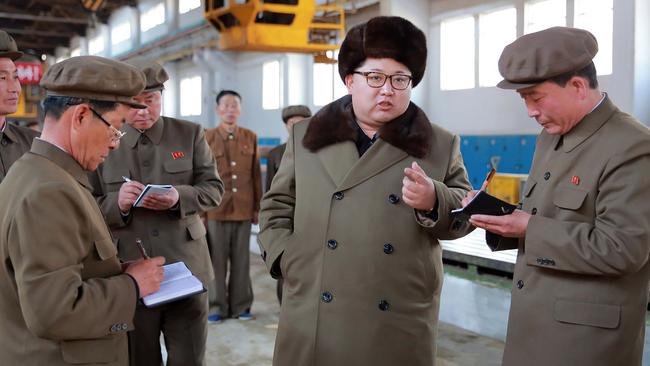 North Korean leader Kim Jong-un inspecting the Ryongsong Machine Complex. Picture: AFP