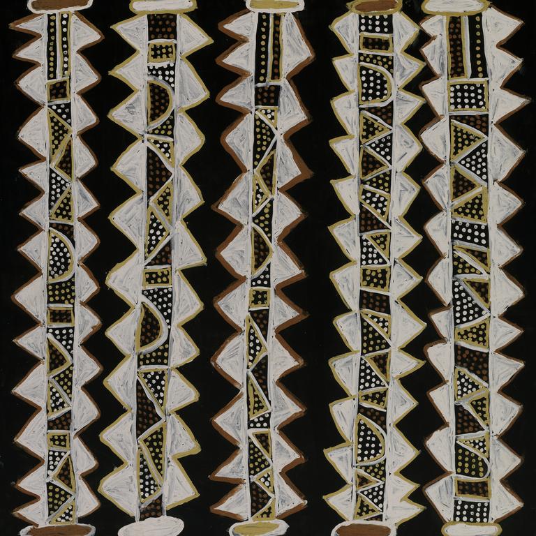 Jean Baptiste Apuatimi (Tiwi people), Jirtaka [Sawfish] (2004), natural pigments on canvas, 90.0 (H) x 90.0 (W) cm, National Gallery of Australia, Canberra, Purchased 2005, © Jean Baptiste Apuatimi.