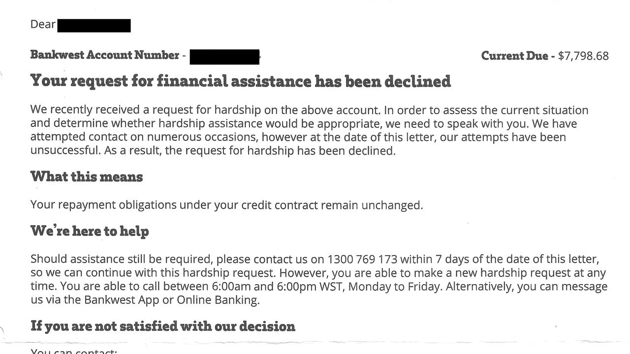 The letter sent when financial assistance was never requested. Picture: Supplied