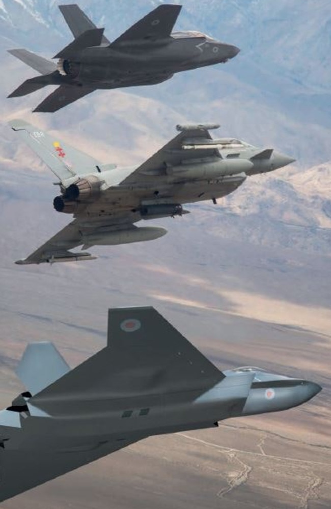 An official computer generated image of Tempest (bottom, with the Typhoon and F-35 above) from Britain's new Combat Air Strategy document.