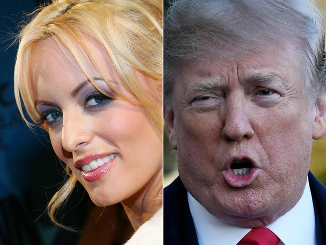 (FILES)(COMBO) This combination of pictures created on March 25, 2018 shows a file photo taken on January 12, 2007 of adult film actress Stormy Daniels at the 24th annual Adult Video News Awards Show at the Mandalay Bay Events Center in Las Vegas, Nevada, and file photo of US President Donald Trump as he departs the White House in Washington, DC on March 10, 2018. - Stormy Daniels, the porn star who claims to have slept with Donald Trump over a decade ago, says in her upcoming tell-all book that it may have been the "least impressive sex" she'd ever had, The Guardian reported on September 18, 2018. In her book, "Full Disclosure," Daniels also provides a graphic description of Trump's genitalia, including a reference to a toadstool-shaped character on the Mario Kart videogame, the British newspaper said. (Photos by Ethan Miller and Olivier Douliery / various sources / AFP)